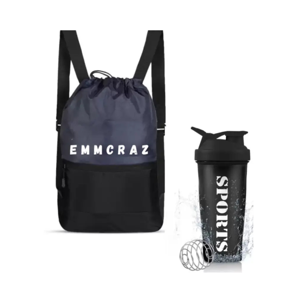 EMMCRAZ Sports Drawstring Bag 2in1 Combo for Men/ Women Gym Bag (Black, Drawstring Bag)
